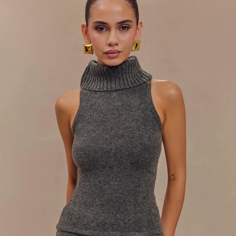 Meshki Charcoal Sleeveless Turtleneck Sweater